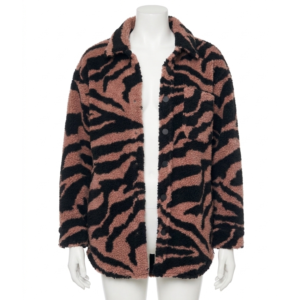NEW PISTOLA women's lynn oversized shearling jacket in clay zebra